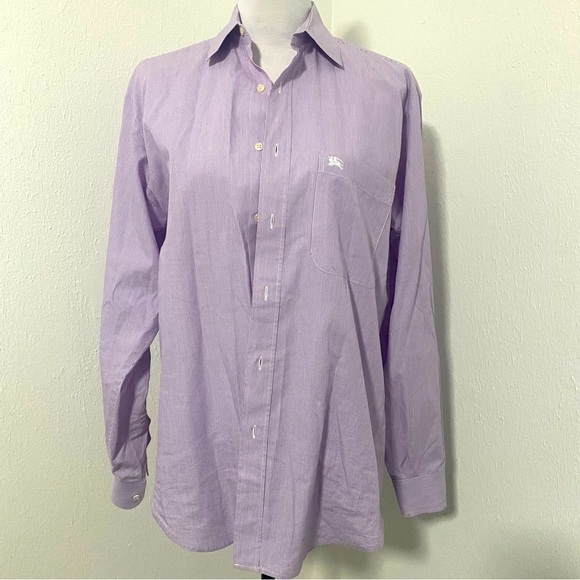 Burberrys of London Striped Long Sleeve Button Down Lavender Mens 40-15 3/4 - Picture 1 of 8